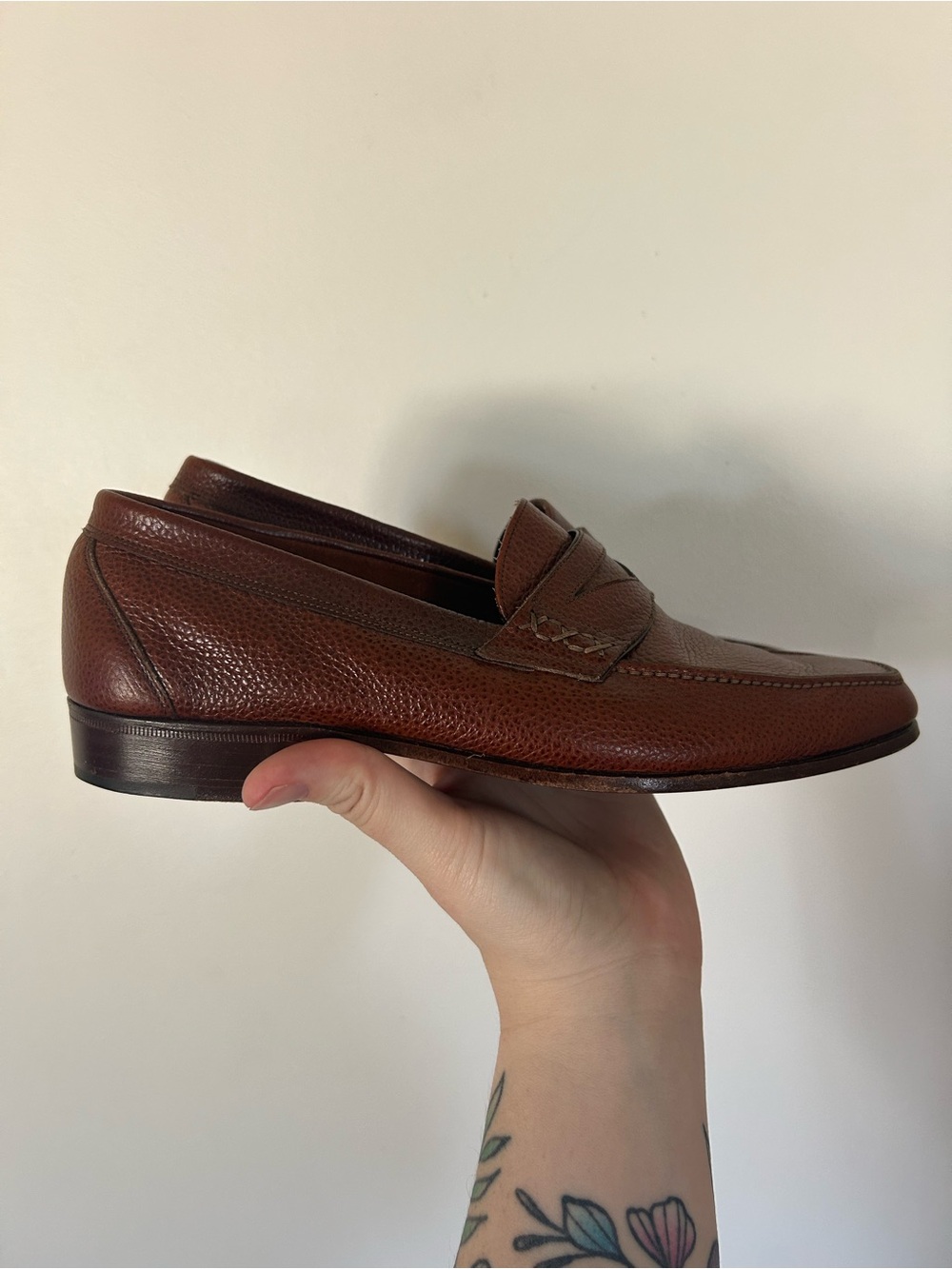 Vintage Celine Pebble-grain Leather Penny Loafers Size 40 Brown - Picture 2 of 8